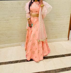 Peach Double layered Floral Lehenga Set