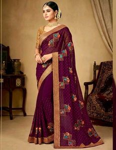 Elegant Purple Embellished Saree