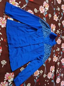 Royal Blue Lace Trim Button-Up Shirt