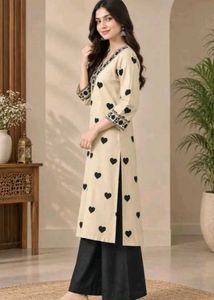 Stylish Beige Kurta with Black Heart Print