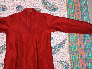 Red Silk Kurta with Black Dhoti – Men