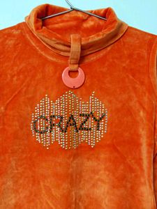 🆕 Orange Velour "Crazy" Rhinestone Top