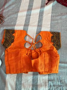 Elegant Orange Embroidered Silk Saree