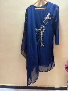handwork  Blue Embroidered Kurta