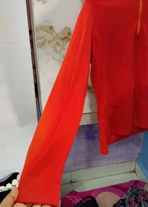 Red Long Sleeve Zip-Up Top