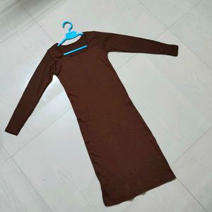 Brown Full Sleeve Bodycon Midi Dress