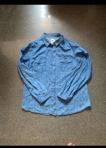 Chic Denim Polka Dot Button-Down Shirt