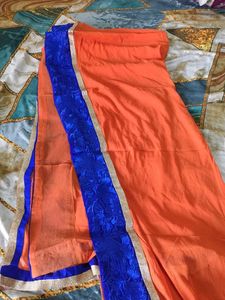 Orange Kurta with Blue Neckline and duppatta