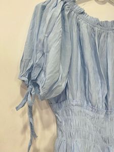 Light Blue Smocked Puff Sleeve Top
