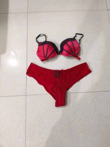 offer pushup padded Red Bra and Panty Set