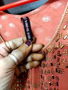 Peach Cut Stone Work Dress One Peace Long ✨