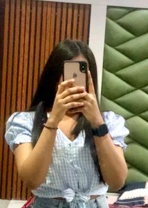 Pastel Blue Gingham Bow Crop Top