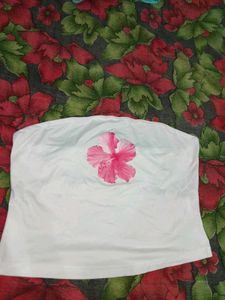 White Tube Top with Pink Floral Print