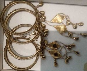 Golden Dangling Bangle Set