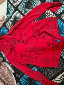 Red Graphic Print Button-Up Shirt