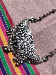 Oxidized Silver Peacock Pendant Necklace