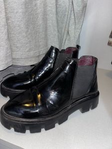Black Patent Chunky Chelsea Boots