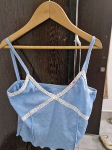 Cute Blue Lace Trim Cami Top