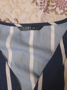 Chic Navy Striped Button-Up Top