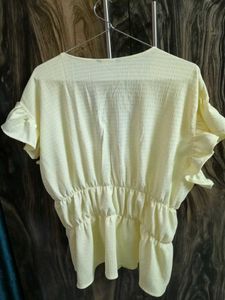 Shein Yellow Ruffled Bow Top