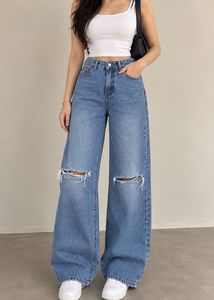 Distressed Wide Leg Jeans with adjustable waist