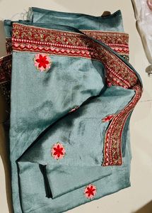Elegant Embroidered Grey Saree new