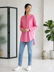 2 V-Neck Tunic - Bright Pink &amp; Lime Green