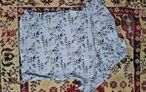 Light Blue Leaf Print Short Sleeve Shirt