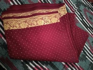 Maroon Polka Dot Saree with Gold Border