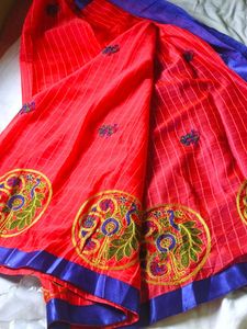 Vibrant Reddish pink Embroidered saree