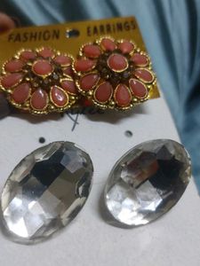 Elegant Coral &amp; Crystal Earrings Set