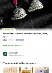 PANASH Oxidised Jhumkas - Silver & Pink