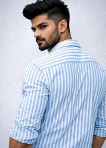cotton Blue Striped Men's Shirt