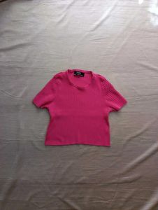 Ribbed Pink Short Sleeve Top