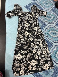 Black Floral Print Off-Shoulder Dress