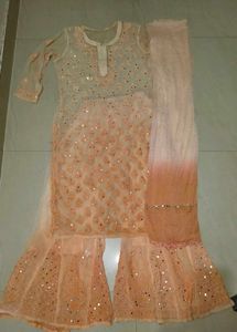 Elegant Peach Embellished Kurta Set