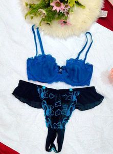 Blue Lace Bra & Thong Set