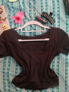 Cute Black Lace Trim Top