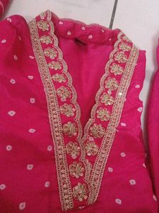 Vibrant Pink Kurta Set with Gold Embellishments