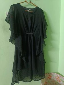 Black Swiss Dot Ruffle Dress