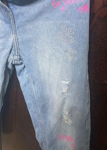 Girls' Distressed Denim Jeans with Rhinestone Acce