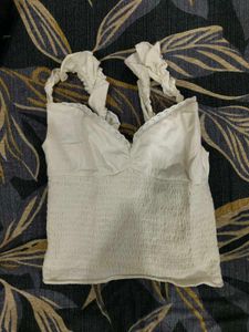 Cream Smocked Crop Top