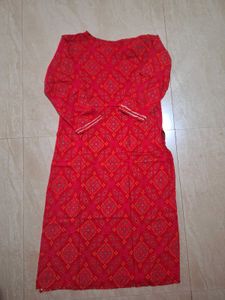 Embroidered Red Bandhani Kurta