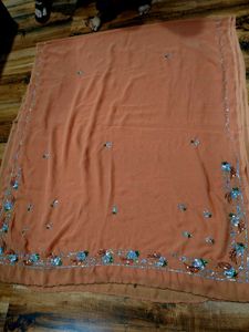 Y2k Elegant heavy Peach hand work Saree