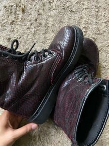 Burgundy Snakeskin Ankle Boots