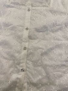 schifflii white Eyelet Lace Square Neck Top
