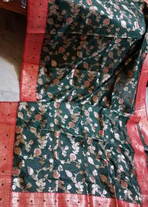 Elegant Dark Green Saree with Red Border