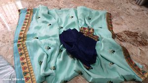 Light Blue Embroidered Saree with Blouse