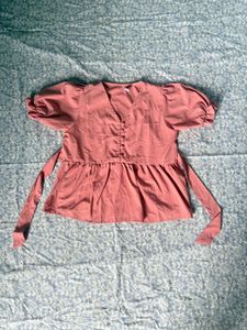 Chic Pink Peplum Top with Puff Sleeves