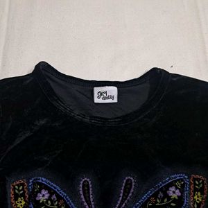 Y2k Vintage 2000s Velvet Butterfly Long Sleeve Top